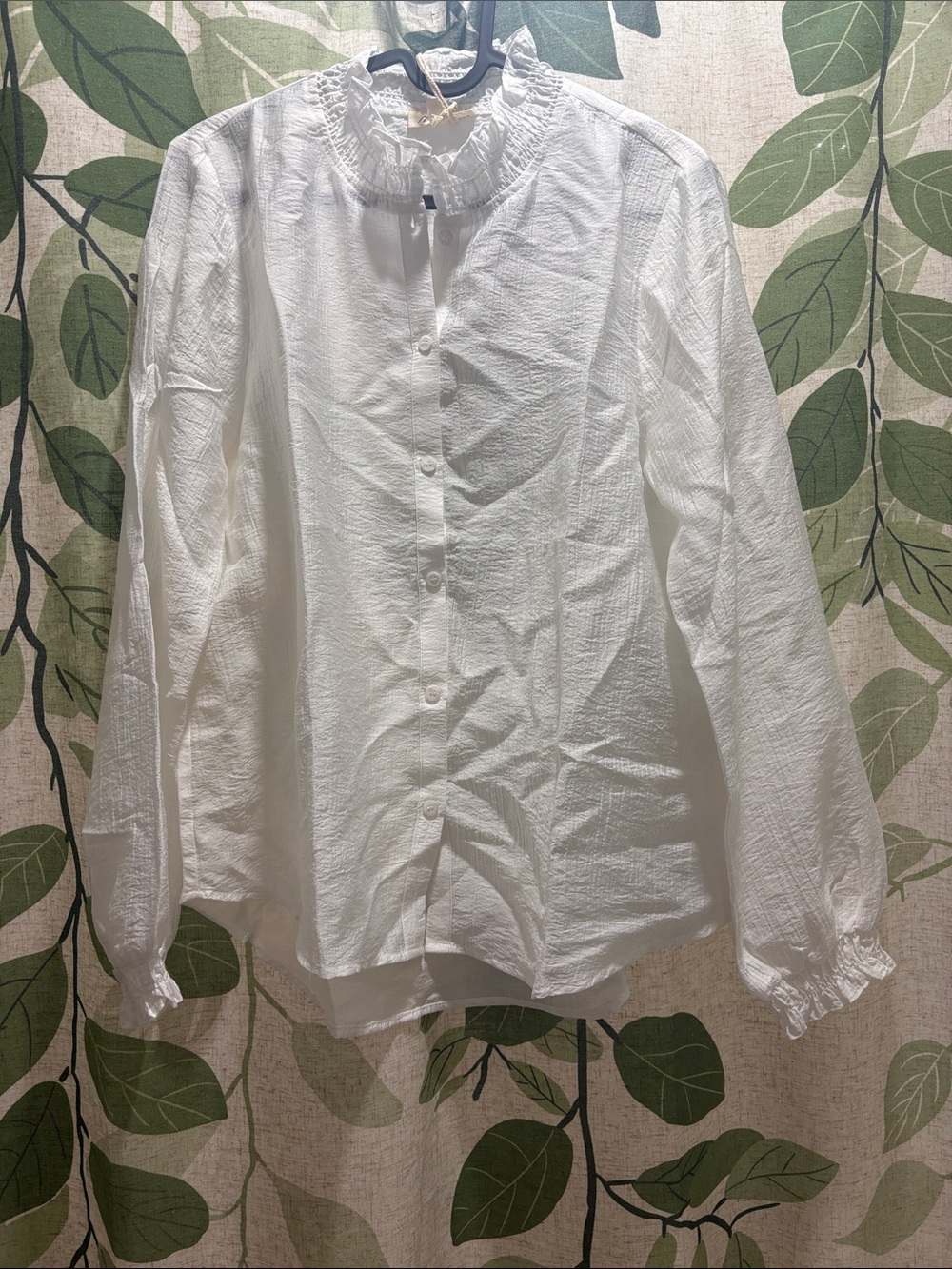Mystree White Ruffle Neck Button-Down Shirt - Picture 2 of 6